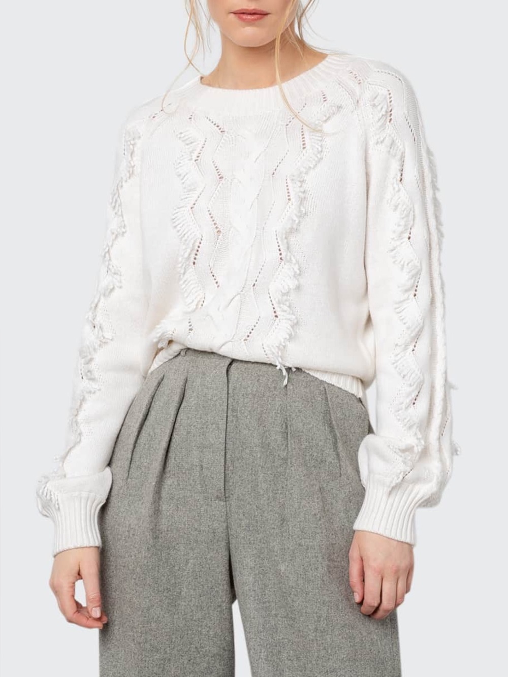 Rails Francis Sweater Eyelash Fringe Cable Knit Ivory Cream Top Size XL